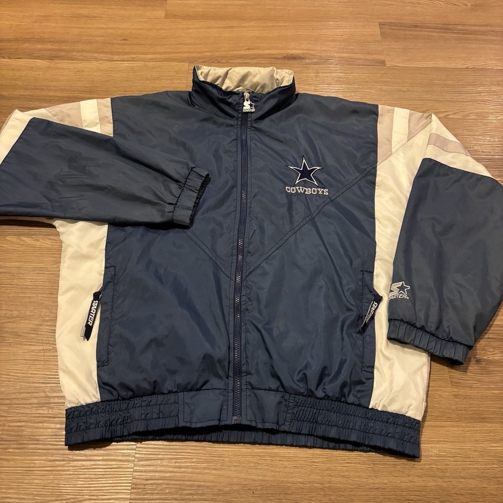 VTG 90s Starter Dallas Cowboys Windbreaker Jacket Mens Large Hooded Spellout NFL